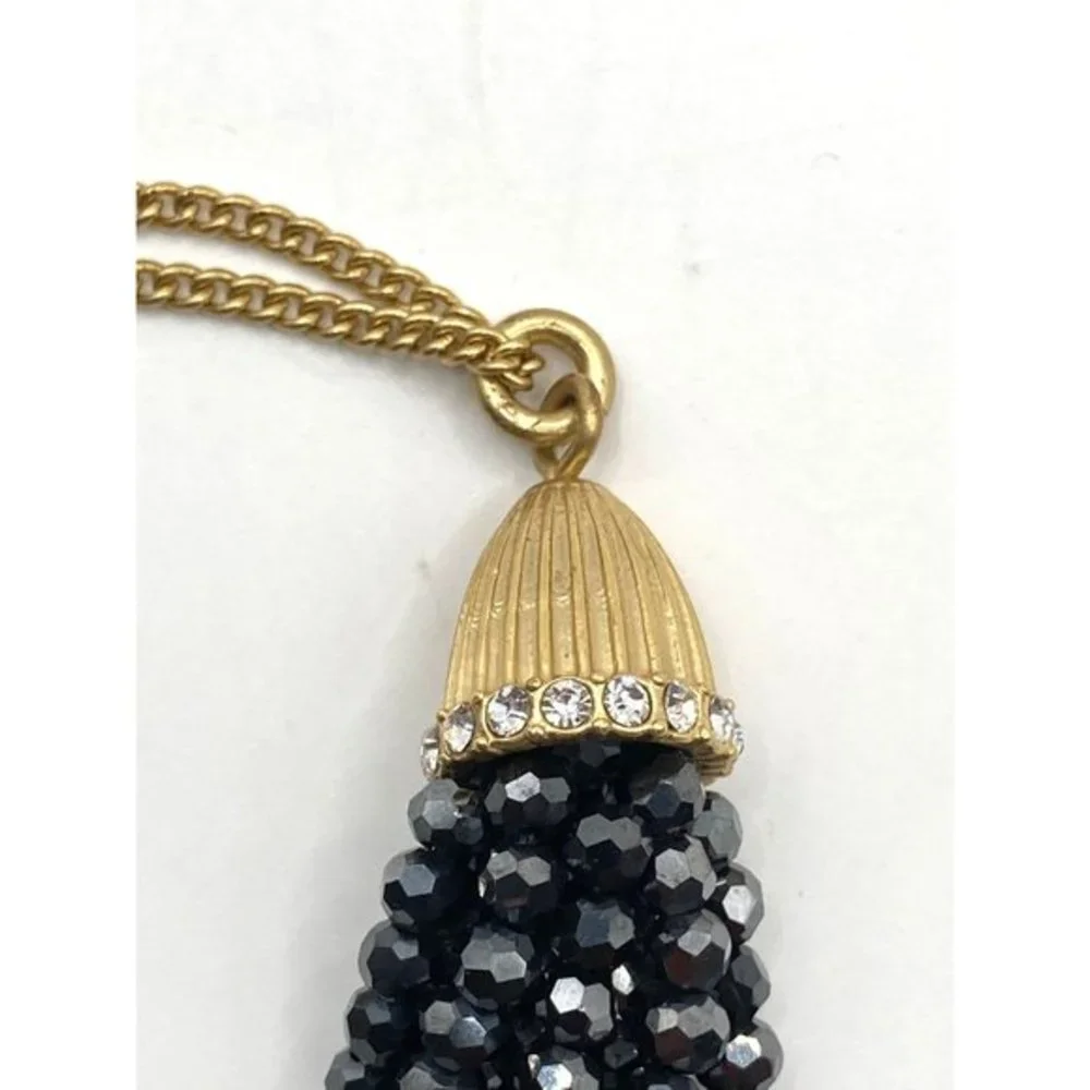 J. Crew Layer Necklace Black‎  crystal bead tassel pendant 32